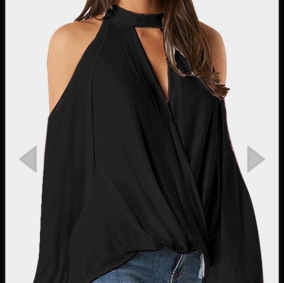 Long Sleeve Cold Shoulder Choker Top - Picture 6 of 8